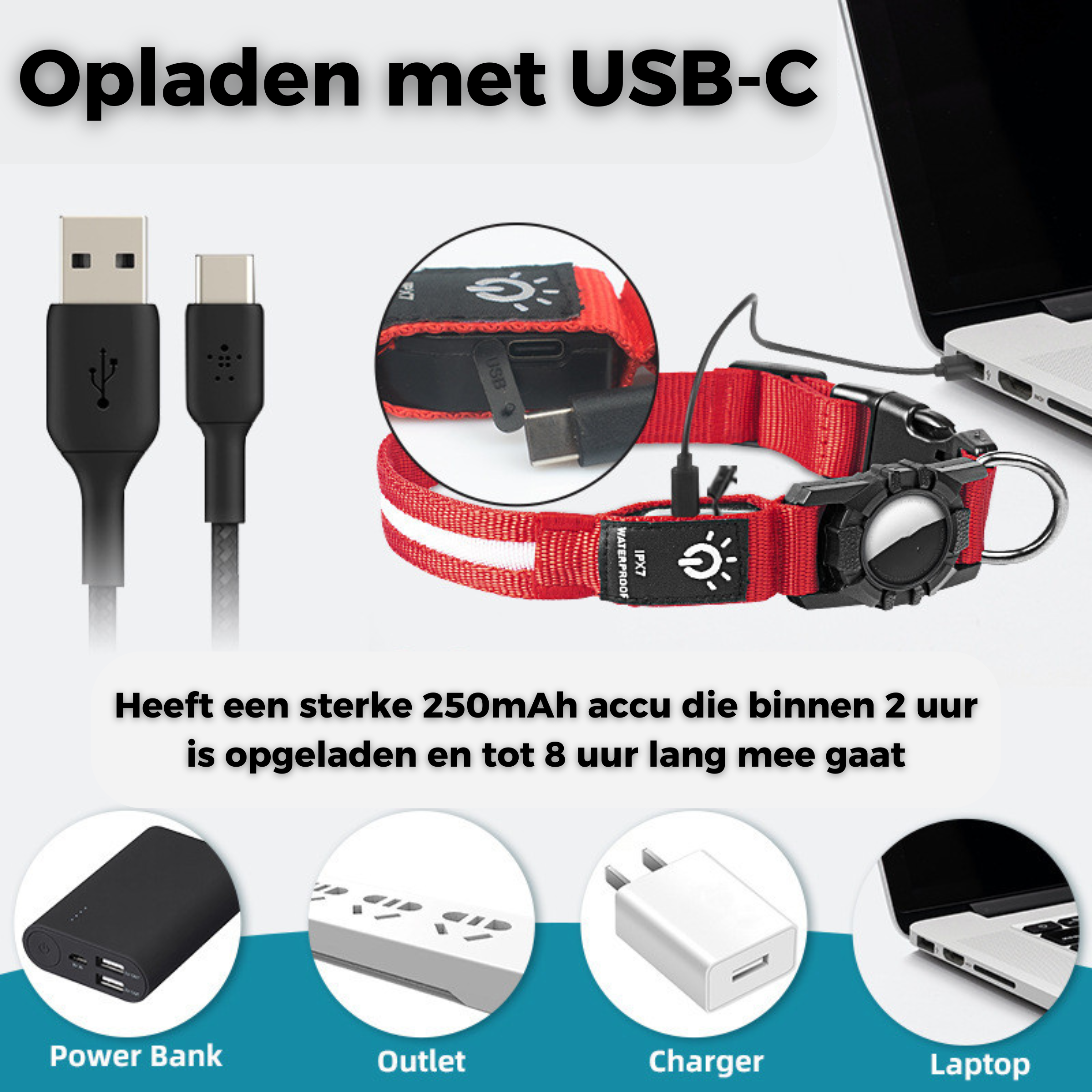 GPS4PET'S Lichtgevende halsband met Airtag Houder